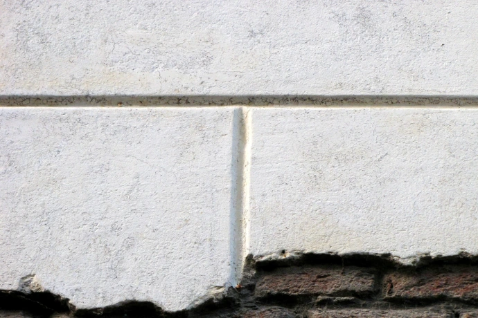 a bird is perched on the corner of a brick wall